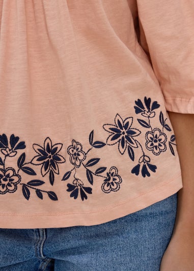 Pink Embroidered Bardot Top