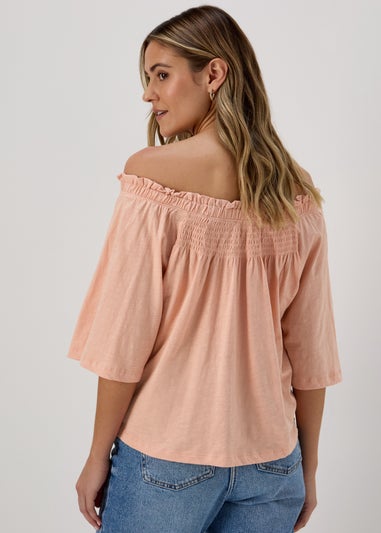 Pink Embroidered Bardot Top