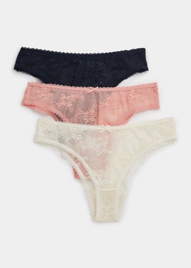3 Pack Floral Lace Brazilian Knickers
