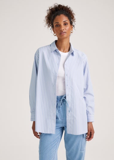 Blue Stripe Poplin Shirt - Matalan