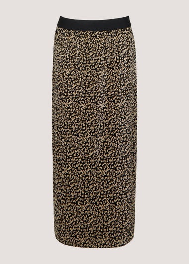 Papaya Petite Black Spot Print Plisse Midi Skirt