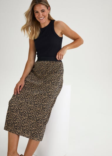 Papaya Petite Black Spot Print Plisse Midi Skirt