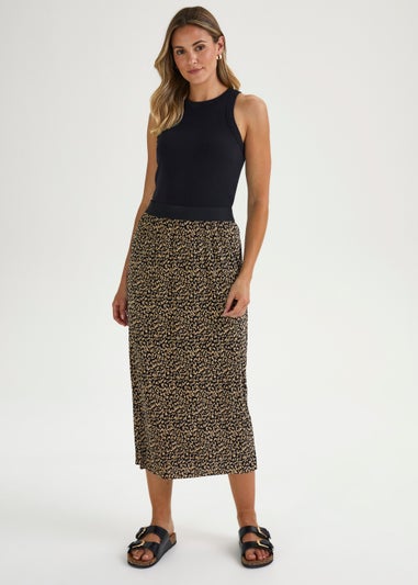 Papaya Petite Black Spot Print Plisse Midi Skirt