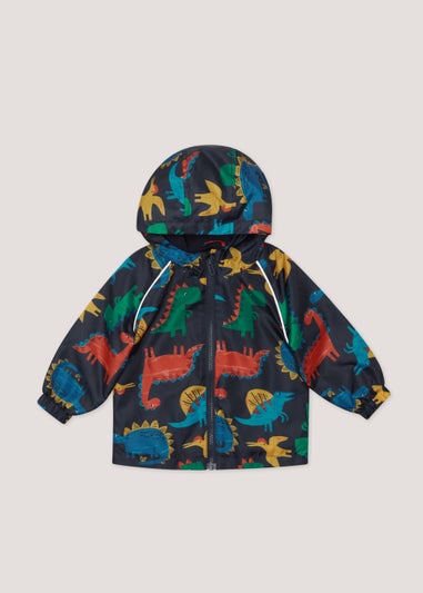 Boys Navy Dinosaur Print Water-Resistant Raincoat (9mths-6yrs)