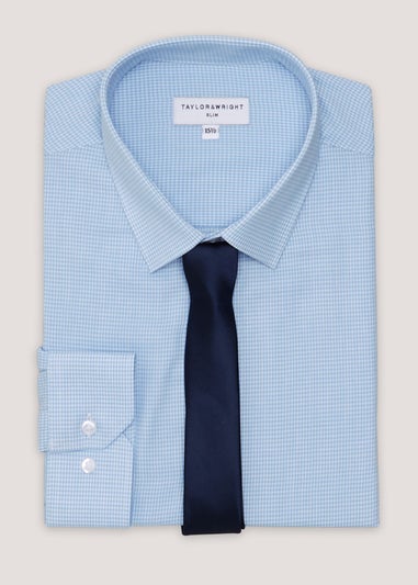 Taylor & Wright Blue Puppytooth Slim Fit Shirt & Tie