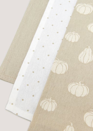 3 Pack Neutral Pumpkin Tea Towels (64cm x 46cm)