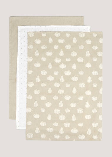 3 Pack Neutral Pumpkin Tea Towels (64cm x 46cm)
