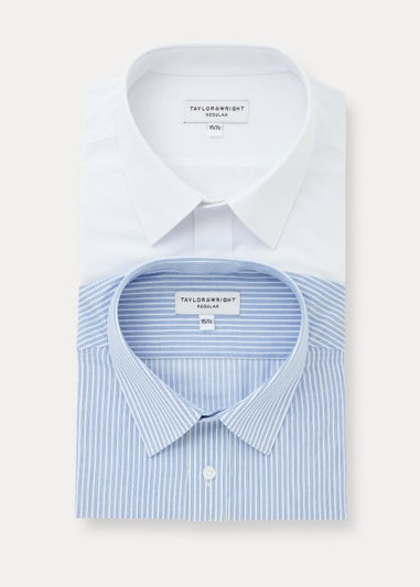 Taylor & Wright 2 Pack White & Blue Regular Fit Shirts
