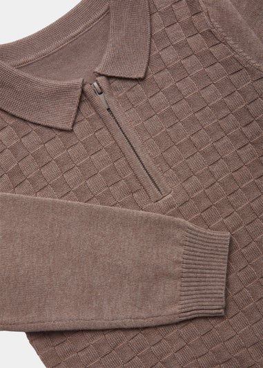 Boys Beige Knitted Weave Long Sleeve Polo Shirt (9mths-6yrs)