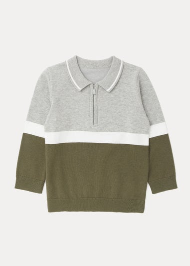 Boys Colour Block Knitted Half Zip Polo Shirt (9mths-6yrs)
