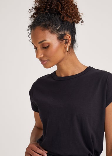 Black Cotton Longline Essential T-Shirt