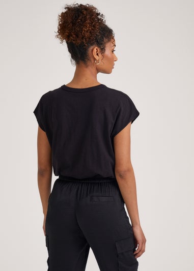 Black Cotton Longline Essential T-Shirt