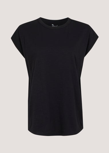 Black Cotton Longline Essential T-Shirt