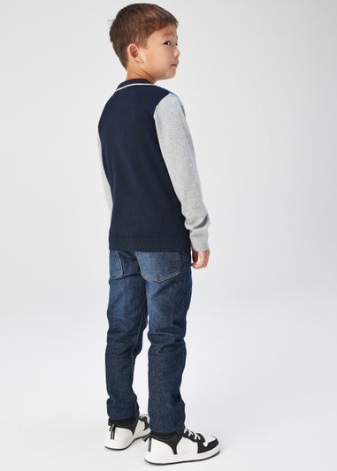 Boys Colour Block Ottoman Half Zip Long Sleeve Polo Shirt (4-13yrs)