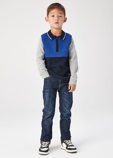 Boys Colour Block Ottoman Half Zip Long Sleeve Polo Shirt (4-13yrs)