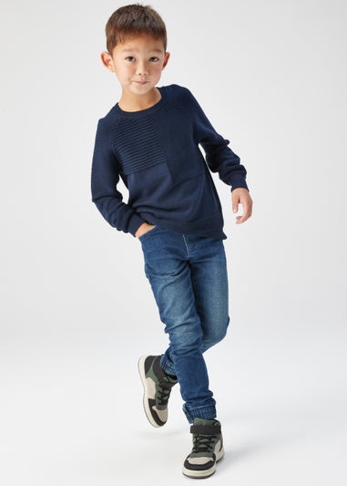 Boys Navy Ribbed Crewneck Jumper (4-13yrs)