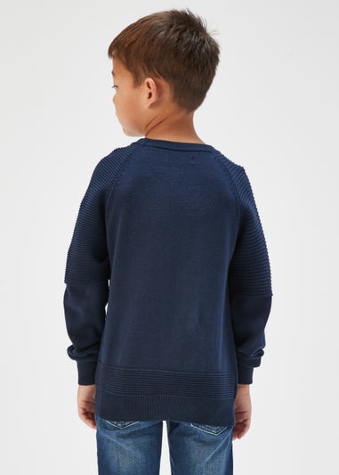 Boys Navy Ribbed Crewneck Jumper (4-13yrs)