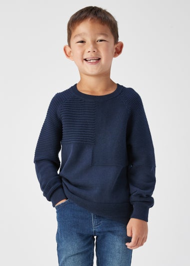 Boys Navy Ribbed Crewneck Jumper (4-13yrs)