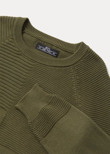 Boys Khaki Ribbed Crewneck Jumper (4-13yrs)