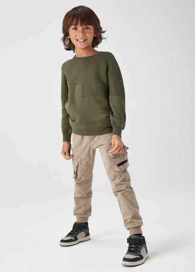 Boys Khaki Ribbed Crewneck Jumper (4-13yrs)