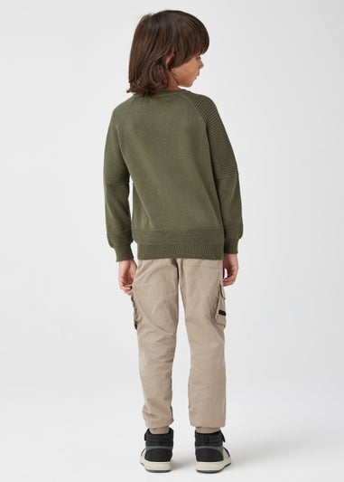 Boys Khaki Ribbed Crewneck Jumper (4-13yrs)