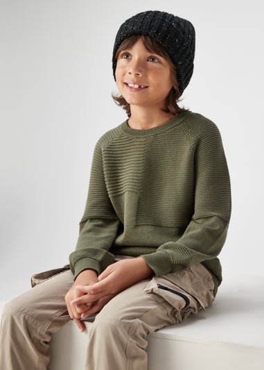 Boys Khaki Ribbed Crewneck Jumper (4-13yrs)