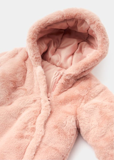 Baby Pink Faux Fur Snowsuit (Newborn-18mths)
