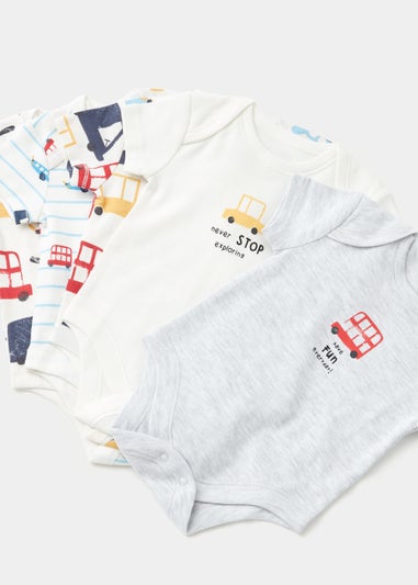 Baby 5 Pack Multicoloured Car Print Bodysuits (Newborn-23mths)