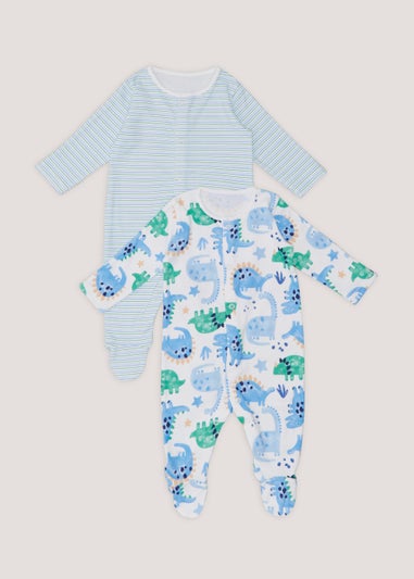 Baby 2 Pack Blue Dinosaur Sleepsuits (Newborn-23mths)