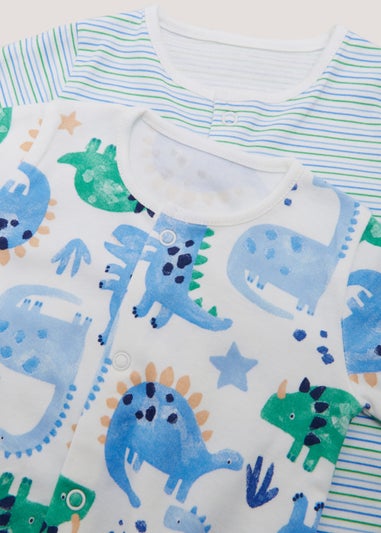 Baby 2 Pack Blue Dinosaur Sleepsuits (Newborn-23mths)