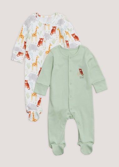 Baby 2 Pack Safari Print Sleepsuits (Newborn-23mths)