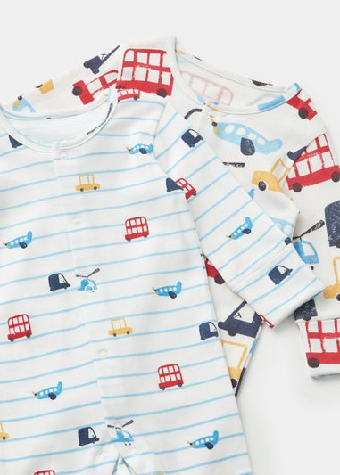 Baby 2 Pack Multicoloured Car Print Sleepsuits (Newborn-23mths)