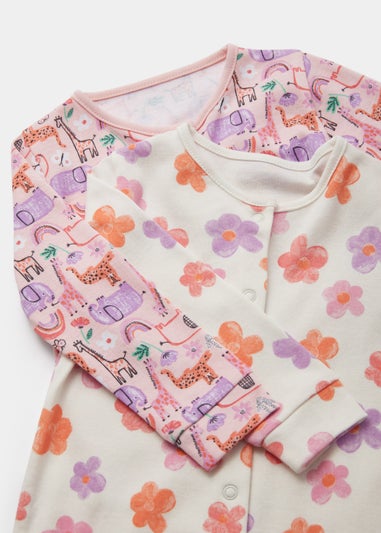 Baby 2 Pack Animal Print Sleepsuits (Newborn-23mths)