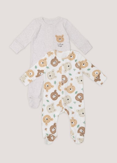 Baby 2 Pack Bear Print Sleepsuits (Newborn-23mths)
