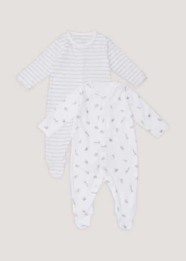 Baby 2 Pack Grey Safari Print Sleepsuits (Newborn-23mths)