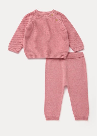 Baby Pink Fisherman Ribbed Sweatshirt & Joggers Set (Newborn-23mths)