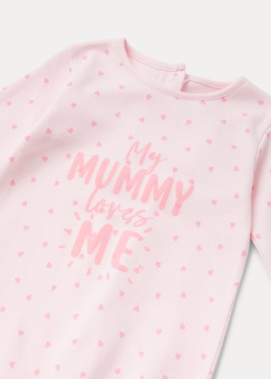 Baby Pink Mummy Loves Me Sleepsuit (Tiny Baby-18mths)