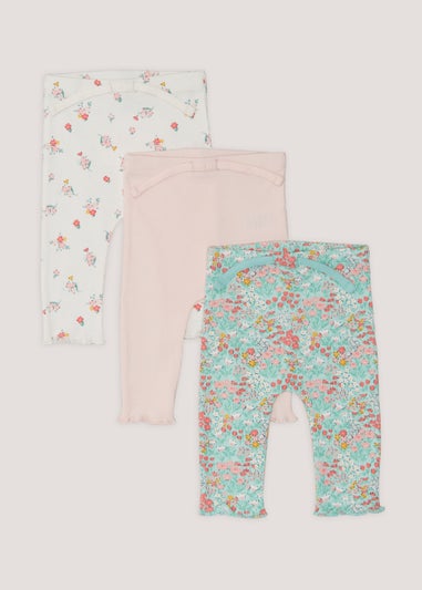 Baby 3 Pack Multicoloured Floral Print Leggings (Newborn-23mths)