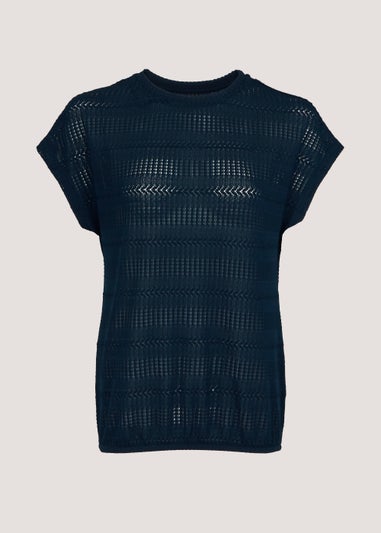 Navy Pointelle T-Shirt