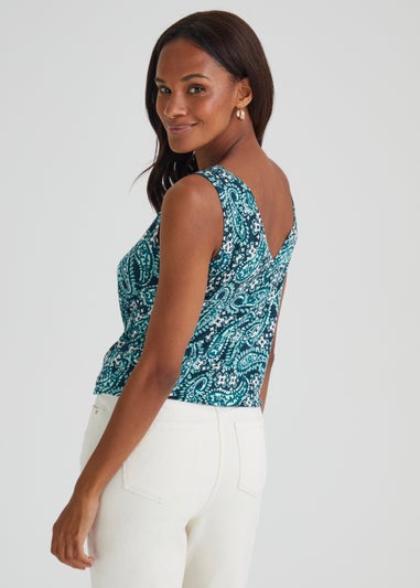 Navy Paisley Print V-Neck Vest Top