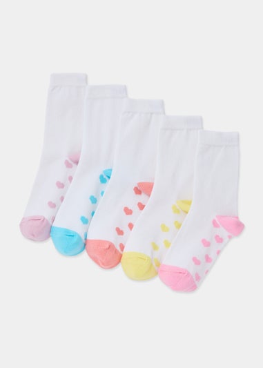 Girls 5 Pack White Heart Ankle Socks (Younger 6-Older 5.5)