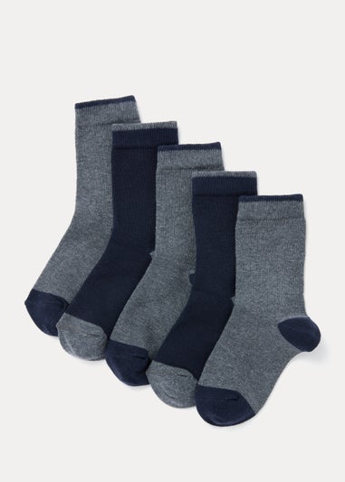 Kids 5 Pack Navy Heel & Toe Socks (Younger 6-Older 6.5)