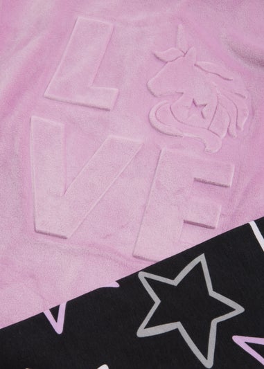 Girls Pink & Black Love Embossed Unicorn Pyjama Set (4-13yrs)