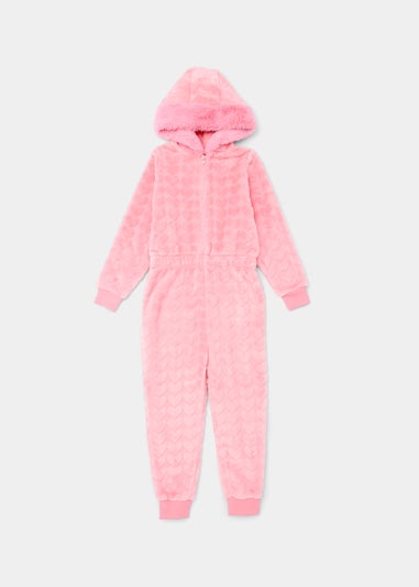 Girls Pink Embossed Heart Faux Fur Onesie 4 13yrs