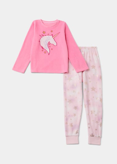 Kids Pink Unicorn Microfleece Bundle Pyjama Set (5-13yrs)