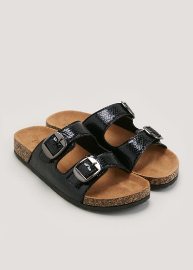 Black Double Buckle Footbed Sandals