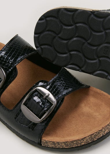 Black Double Buckle Footbed Sandals