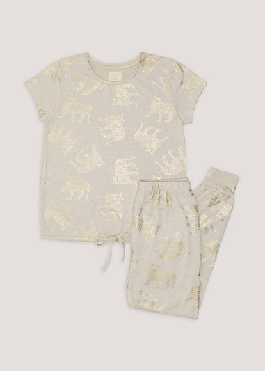 Oatmeal Gold Foil Tiger Pyjama Set