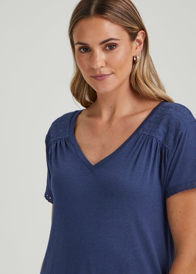 Navy Jersey Woven Nightie - Matalan