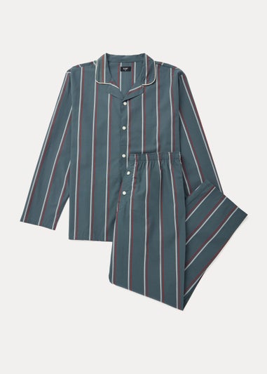 Teal Stripe Woven Button Up Pyjama Set